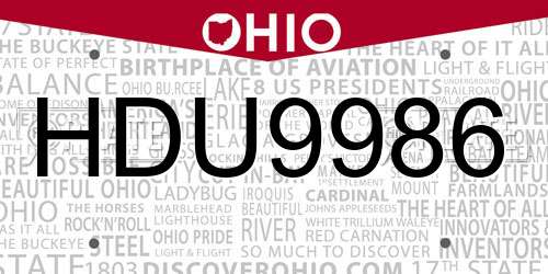 HDU9986 Ohio License Plate