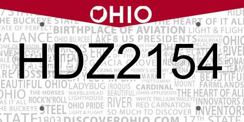 HDZ2154 Ohio License Plate