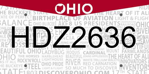 HDZ2636 Ohio License Plate