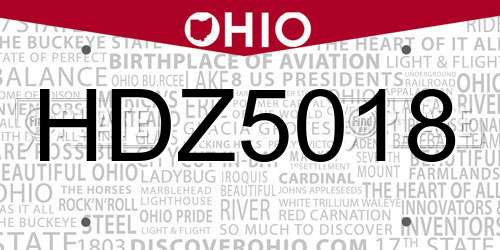 HDZ5018 Ohio License Plate