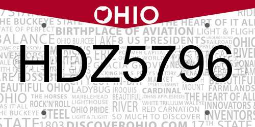 HDZ5796 Ohio License Plate
