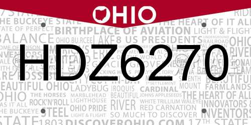 HDZ6270 Ohio License Plate