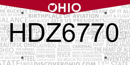 HDZ6770 Ohio License Plate