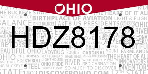 HDZ8178 Ohio License Plate