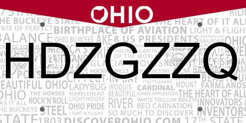 HDZGZZQ Ohio License Plate