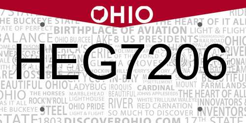 HEG7206 Ohio License Plate