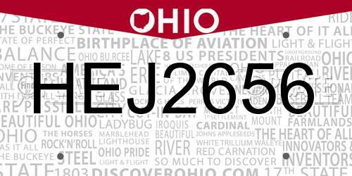 HEJ2656 Ohio License Plate