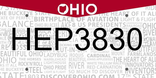 HEP3830 Ohio License Plate