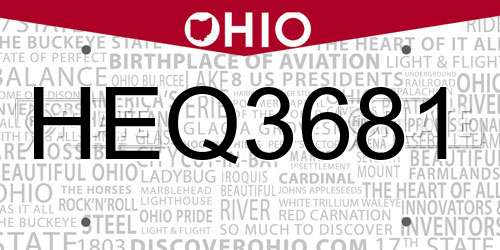 HEQ3681 Ohio License Plate