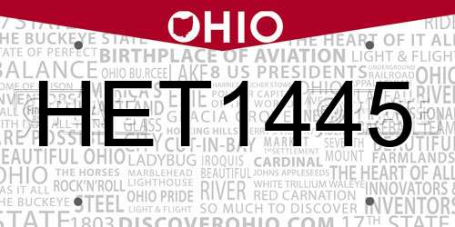 HET1445 Ohio License Plate