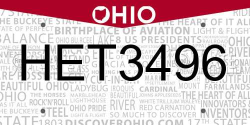 HET3496 Ohio License Plate