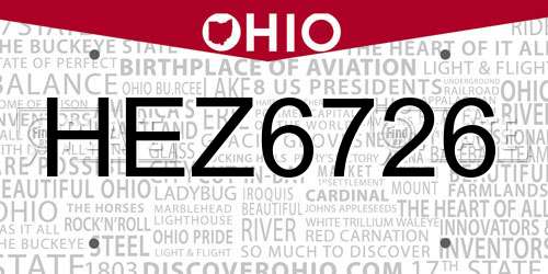 HEZ6726 Ohio License Plate
