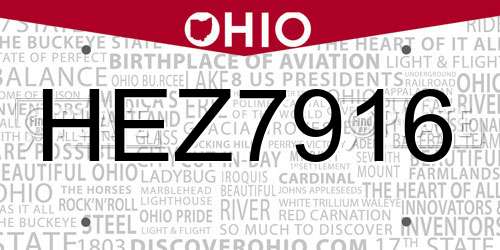 HEZ7916 Ohio License Plate