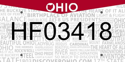 HF03418 Ohio License Plate