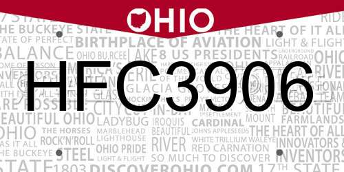 HFC3906 Ohio License Plate