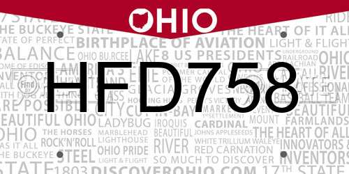 HFD758 Ohio License Plate