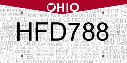 HFD788 Ohio License Plate