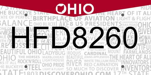 HFD8260 Ohio License Plate