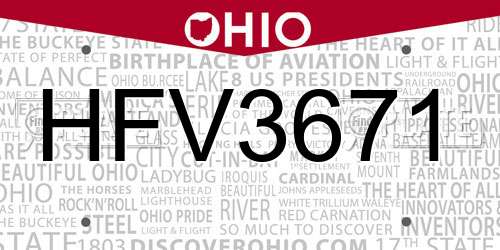 HFV3671 Ohio License Plate