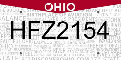 HFZ2154 Ohio License Plate