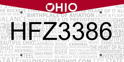 HFZ3386 Ohio License Plate