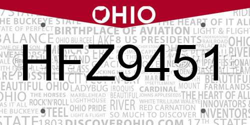 HFZ9451 Ohio License Plate