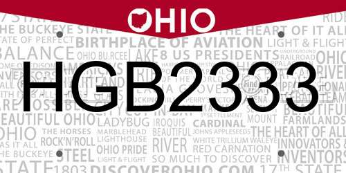 HGB2333 Ohio License Plate