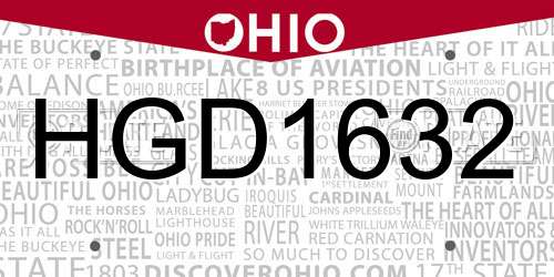 HGD1632 Ohio License Plate