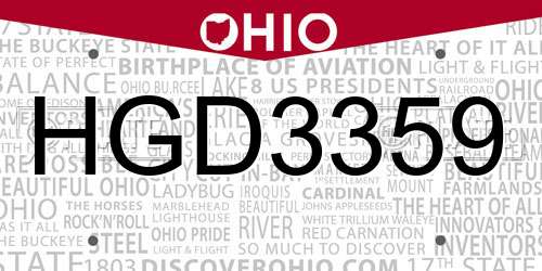 HGD3359 Ohio License Plate