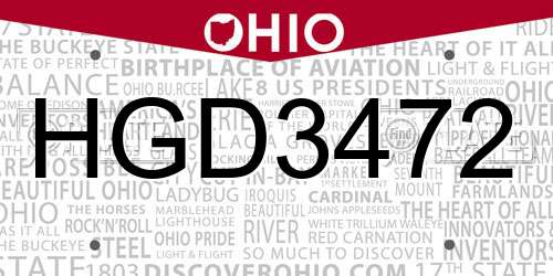 HGD3472 Ohio License Plate