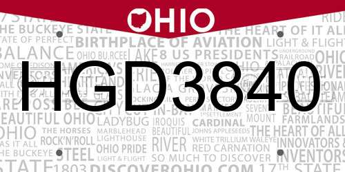 HGD3840 Ohio License Plate