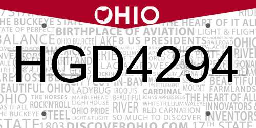 HGD4294 Ohio License Plate