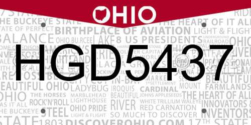 HGD5437 Ohio License Plate