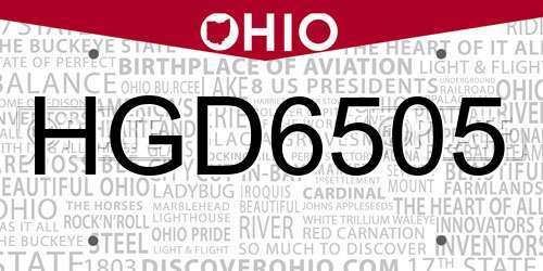 HGD6505 Ohio License Plate