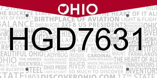 HGD7631 Ohio License Plate