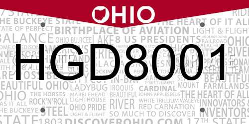 HGD8001 Ohio License Plate