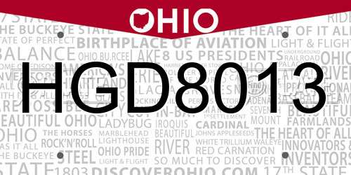 HGD8013 Ohio License Plate