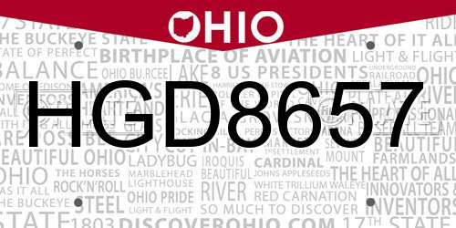 HGD8657 Ohio License Plate