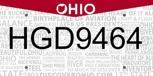 HGD9464 Ohio License Plate