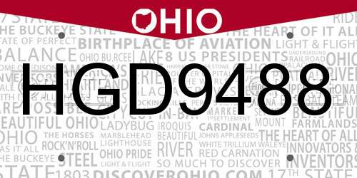 HGD9488 Ohio License Plate