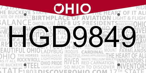 HGD9849 Ohio License Plate
