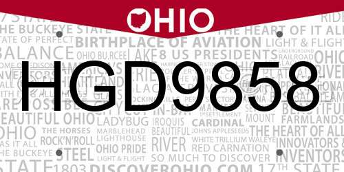 HGD9858 Ohio License Plate
