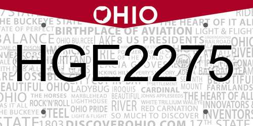 HGE2275 Ohio License Plate