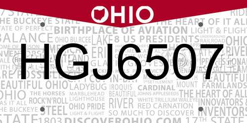 HGJ6507 Ohio License Plate