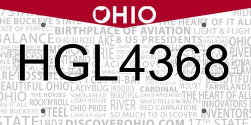 HGL4368 Ohio License Plate