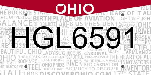 HGL6591 Ohio License Plate