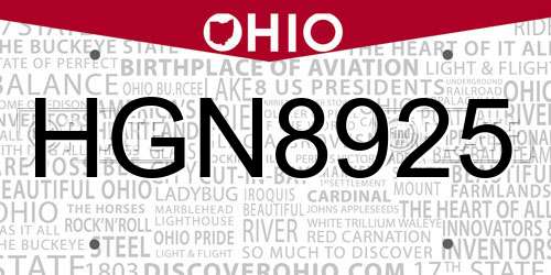 HGN8925 Ohio License Plate