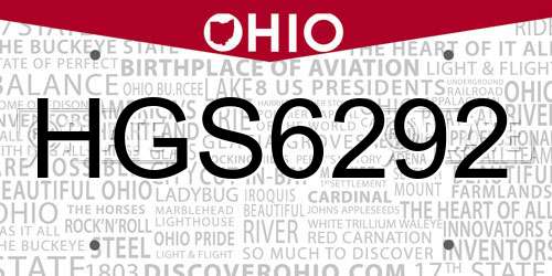 HGS6292 Ohio License Plate