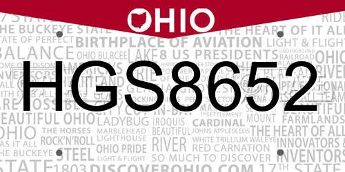 HGS8652 Ohio License Plate