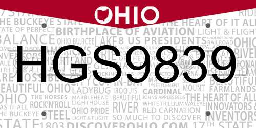 HGS9839 Ohio License Plate